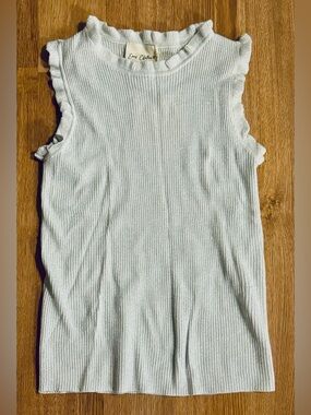 NWT EASY CLOTHES Silver Glittery Ribbed Ruffle-Trim Tank Sz M/L